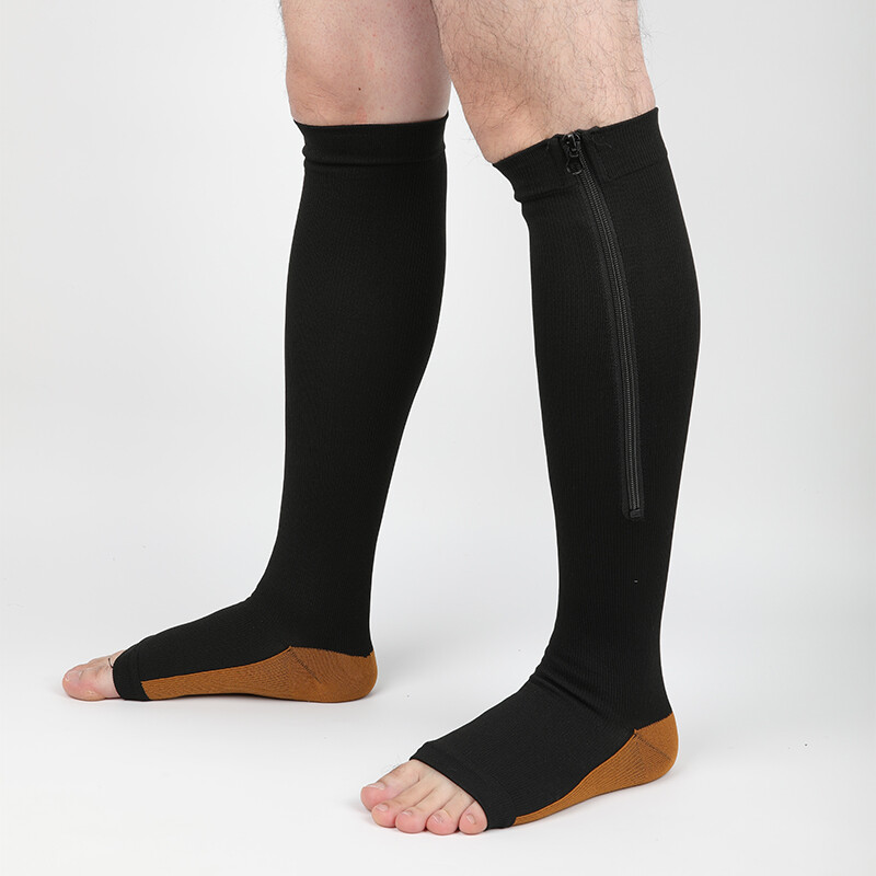 Zipper Compression Socks Stockings Women Men Knee High Socks 20-30 mmHG Open