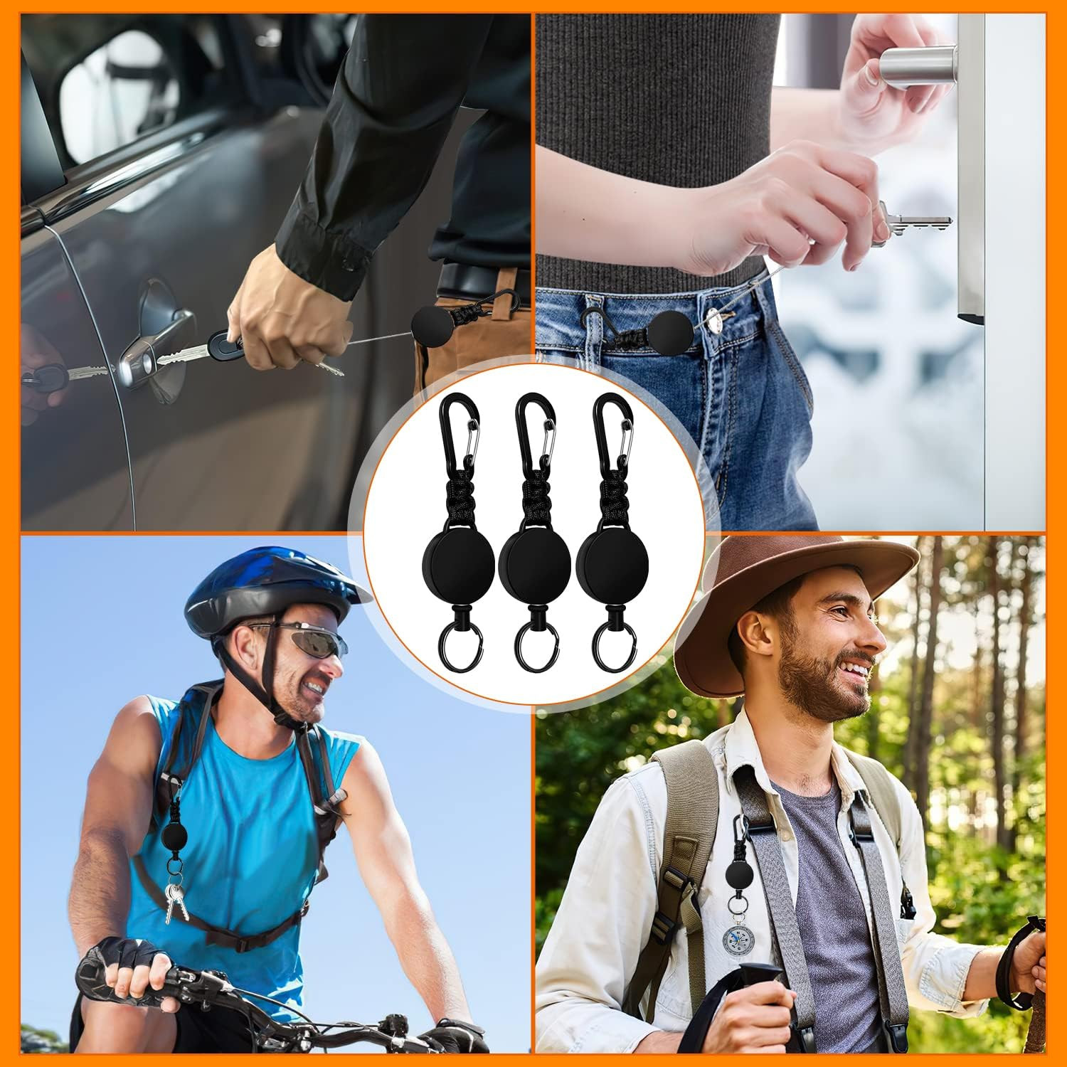 Retractable Keychain 3 Pack Heavy Duty Carabiner Badge Holder Extendable Reel ID