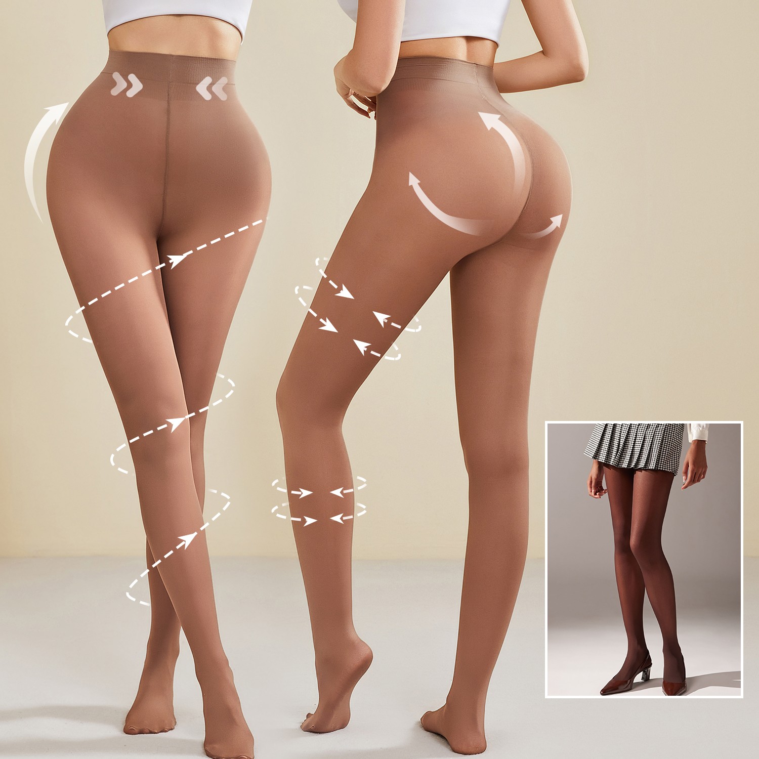 Semi Sheer Control Top Pantyhose for Women High Waist High Stretch Tights Black