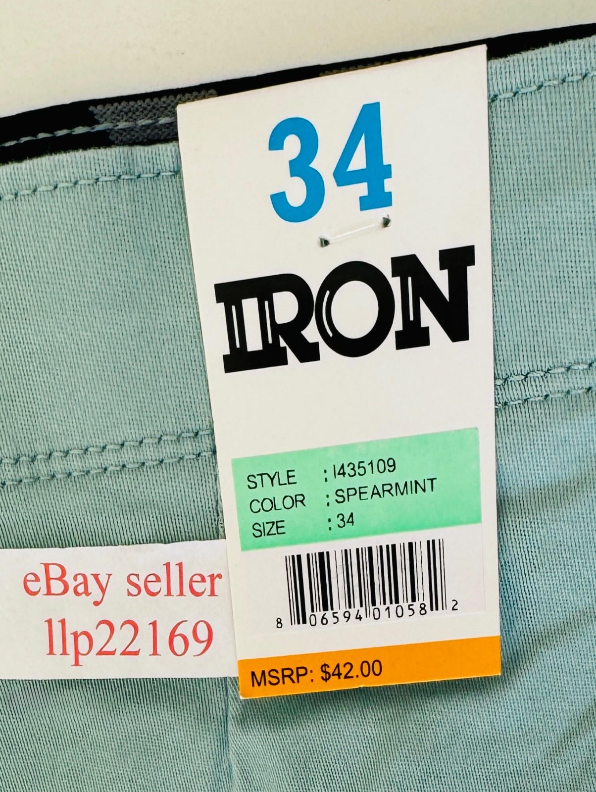 IRON CO Men’s Stretch Shorts (SIZE 34) Flex Waist Flat Front SPEARMINT GREEN New