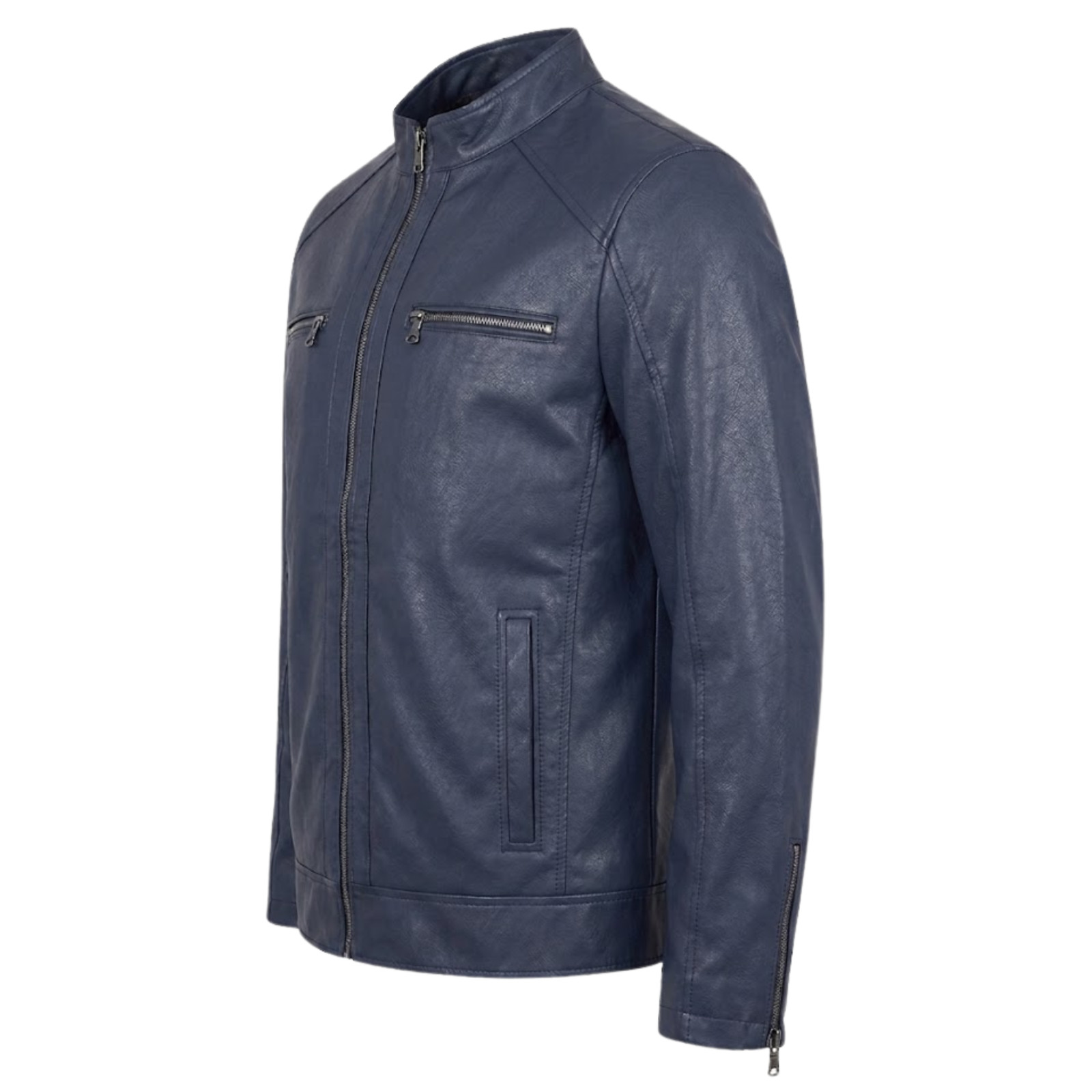 Men’s Navy Blue Real Leather Jacket – Slim Fit Cafe Racer Biker Jacket