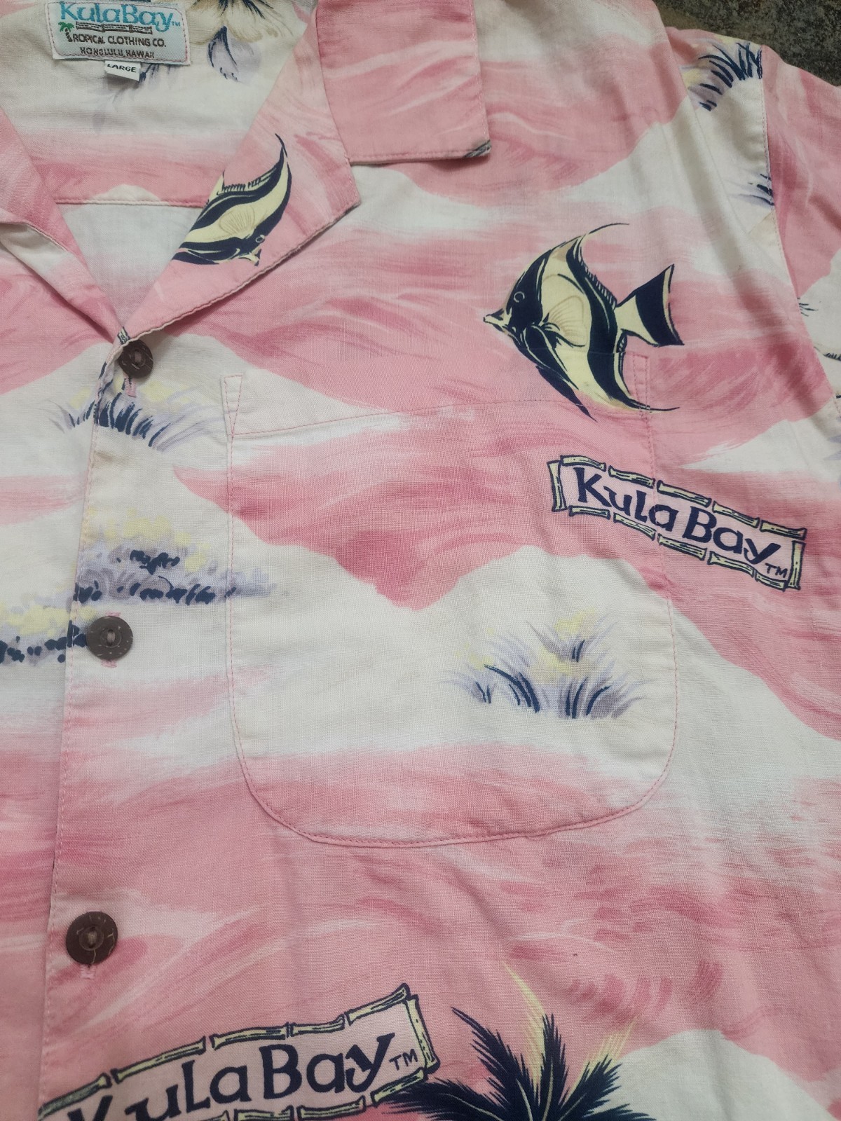 Vintage 90s Kula Bay Men’s Large Pink Tropical Floral Hawaiian Button Up Shirt