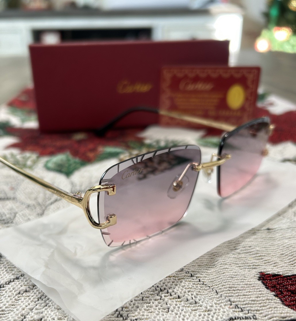 🔥😎Diamond Cut Big C Pink/Grey Lens Frameless & Gold Frame☀️💎