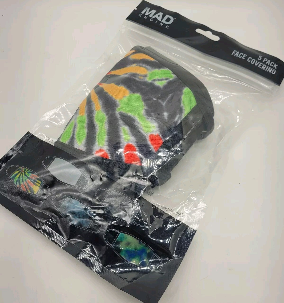5-Pack Dark Tie Dye Polyester Face Masks Coverings By MAD Engine
