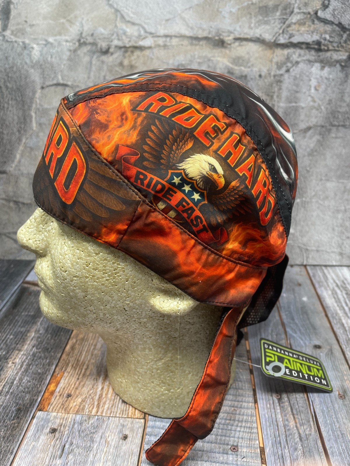 Black Orange Ride Hard Fast Platinum Durag Doo Rag Skull Cap Sweatband Biker