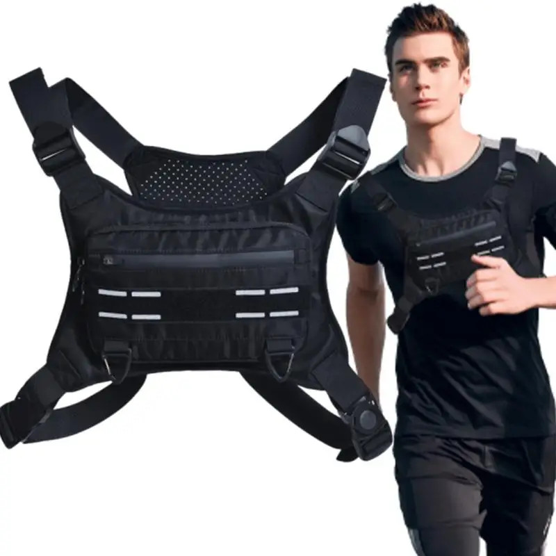 Adjustable Running Chest Bag Running Vest Bag Reflective Front Chest Pack with P