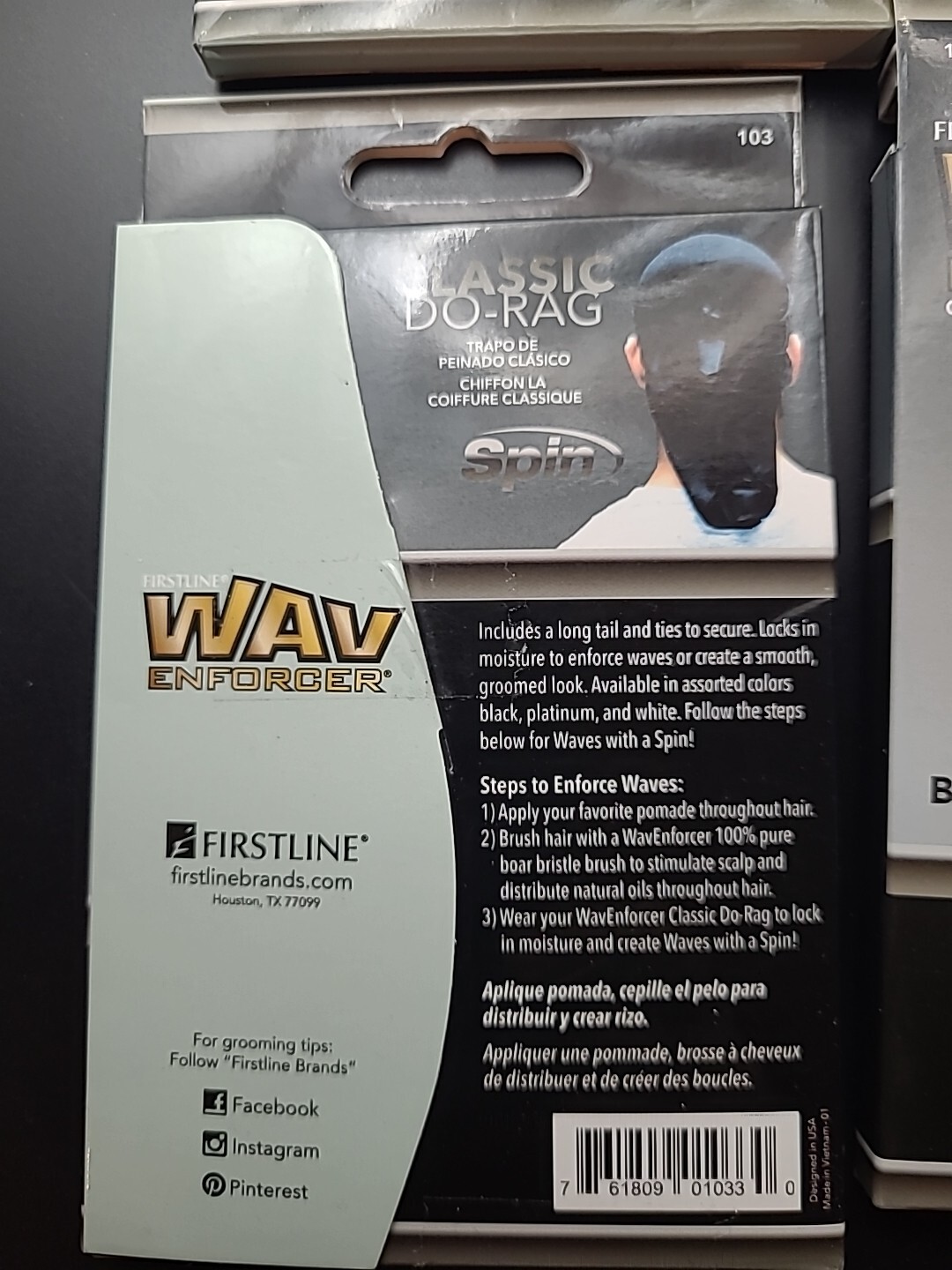 4 X Firstline WAV Enforcer Spin Classic Do-Rag – Black 103 – Lot of 4
