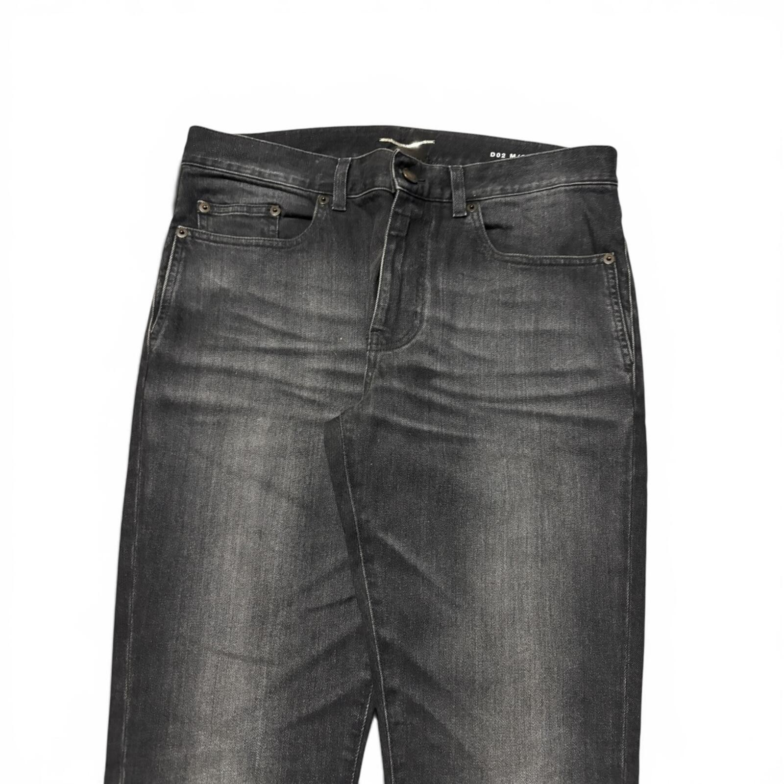 Saint Laurent Paris D02 Black Washed Knee Rip Denim Jeans