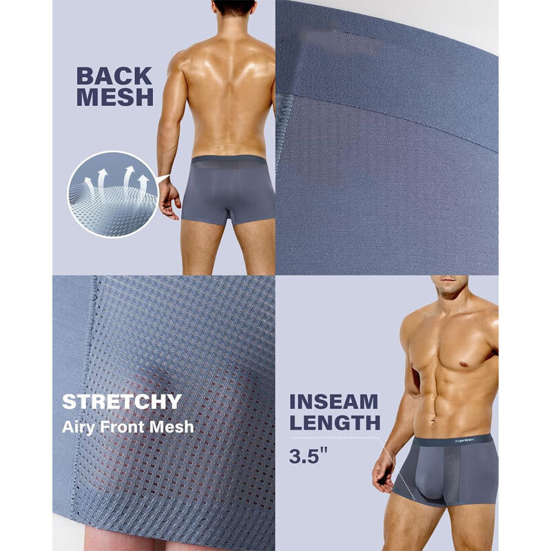 5/6 Pack Men Boxer Briefs Pouch Ice Silk Anti Chafing Underwear Shorts Trunks
