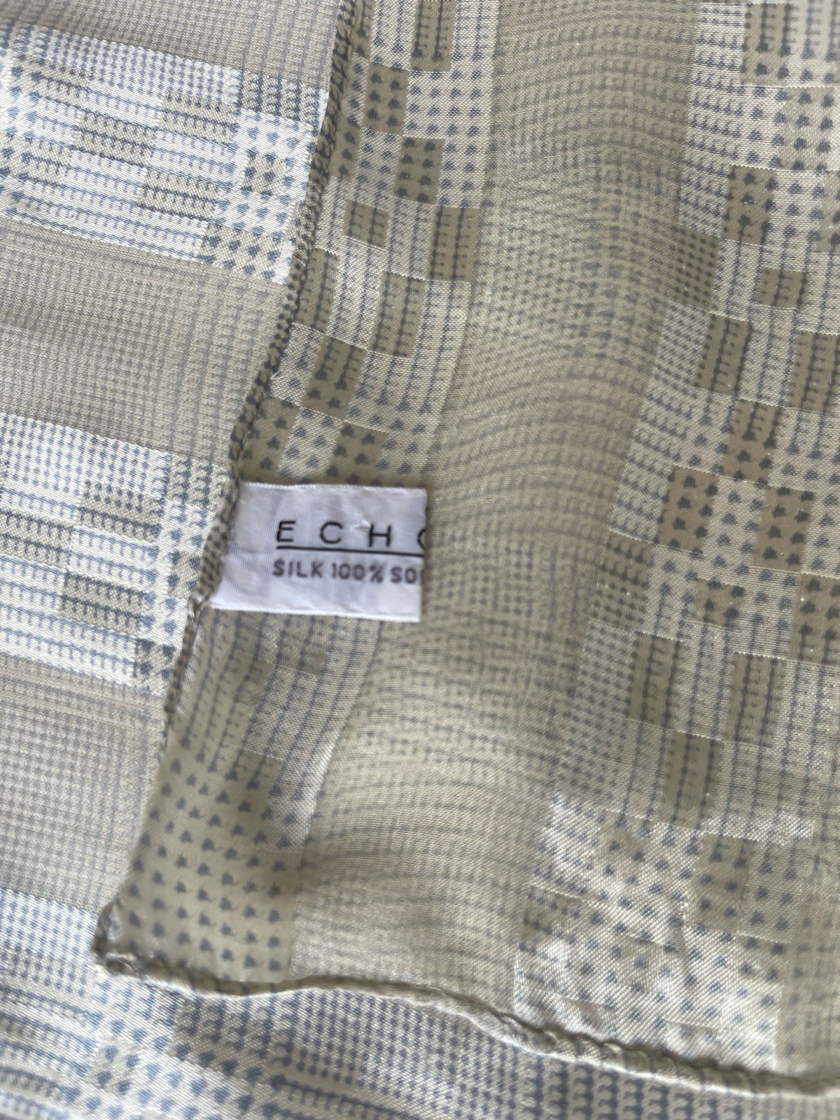 Echo New York Plaid Scarf Sheer Houndstooth Oblong Wrap Grey Beige Neutral Check