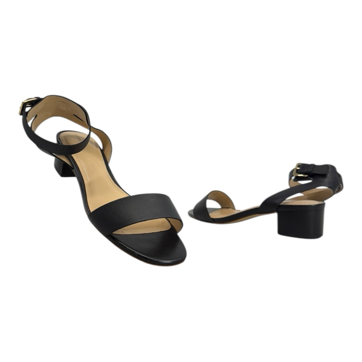 LANDS END Womens 7D 7 D Essential Leather Sandals Ankle Strap Minimalist BLACK