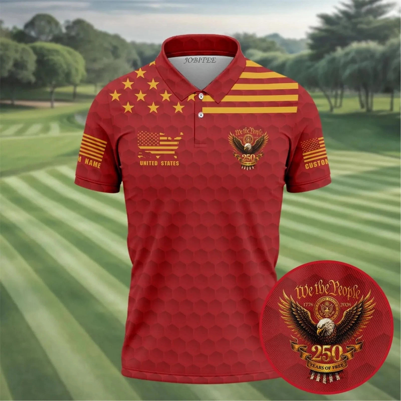 Custom Veteran Patriotic Golf Polo Shirt, USA 250th Anniversary 1776–2026 Shirt