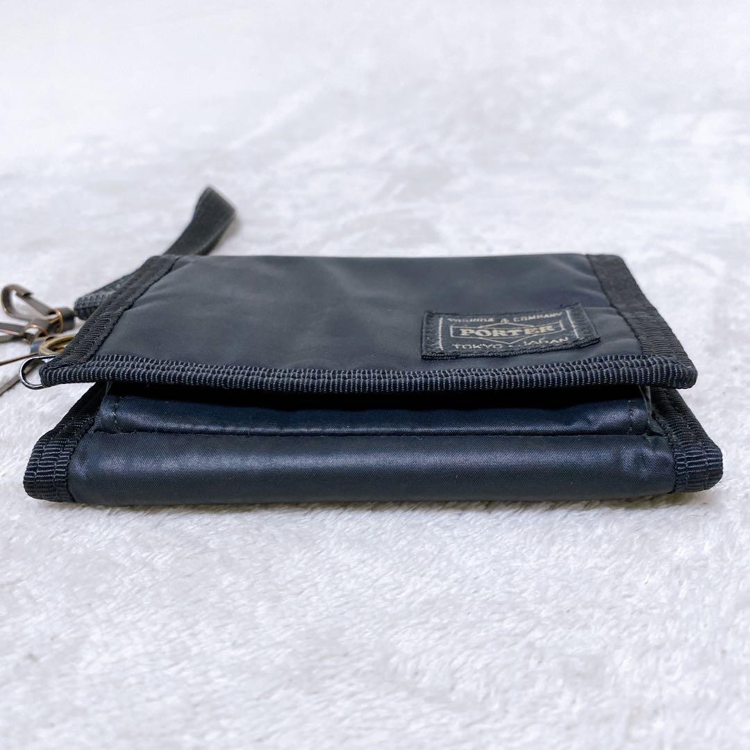 Porter Capsule Wallet Black Trifold with Keychain Used Compact Stylish