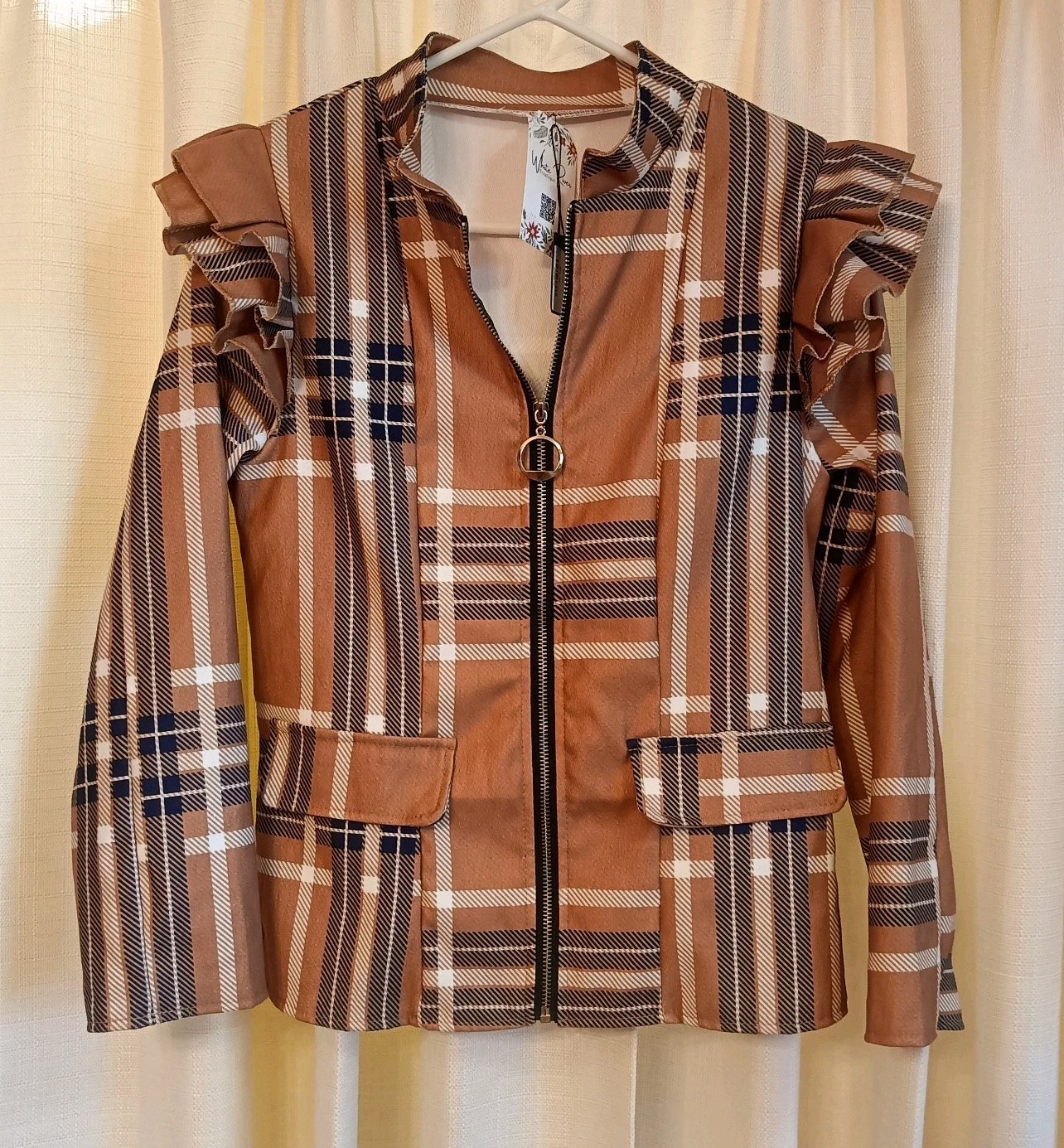 NWT White River Boutique Women’s Size S Blue/Beige/White/Plaid Babe Jacket