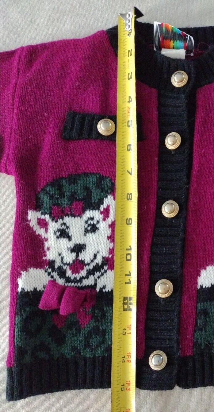 Jetset Cool Kids Girls Cardigan 3T Vintage Purple Dogs In Presents Gold Buttons