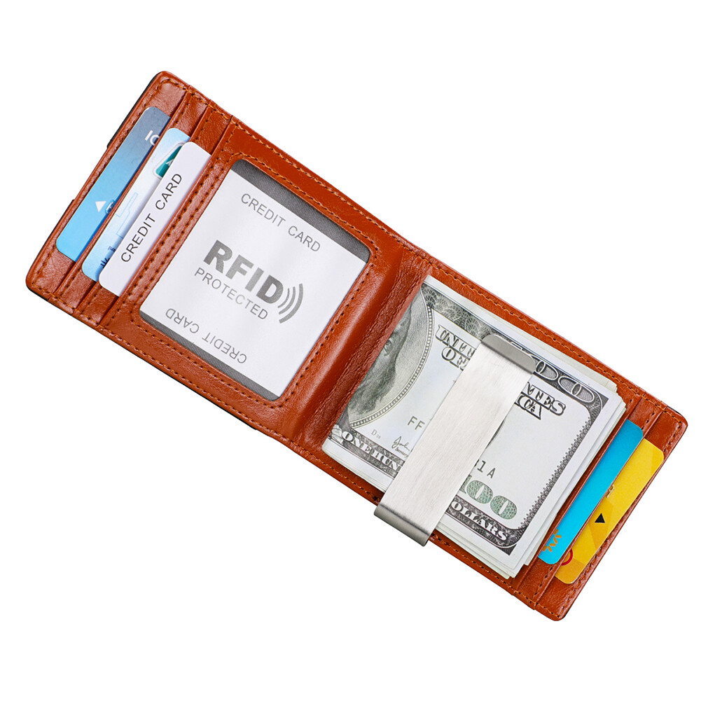 Leather RFID Blocking Slim Black Unisex Wallet Short Two Fold Small Card Package