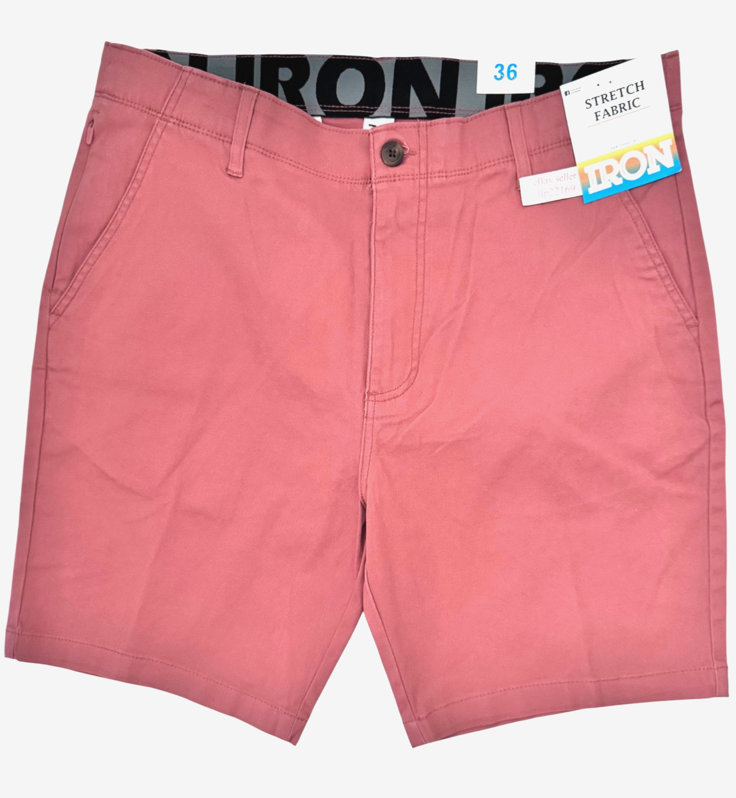 IRON CO Men’s Stretch Shorts (SIZE 36) Flex Waist Flat Front DARK CORAL New Tag