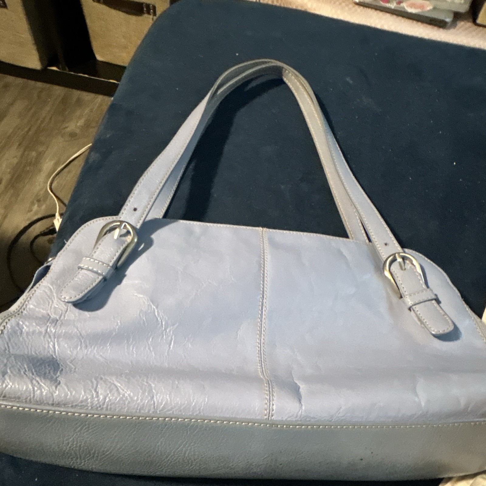 Franco Sarto Light Blue Solid Shoulder Bag Zip Closure Lined Inner Pockets