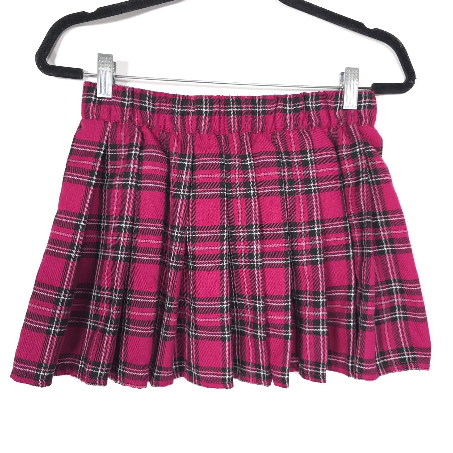 SPORT KILT Women’s Mini Skirt Pleated Pink Black MEDIUM Punk Goth Plaid USA MADE