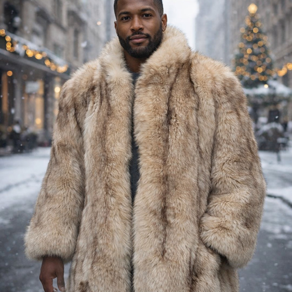 Men’s Real Beige blue Fox Fur Coat – Luxurious Warmth and Style