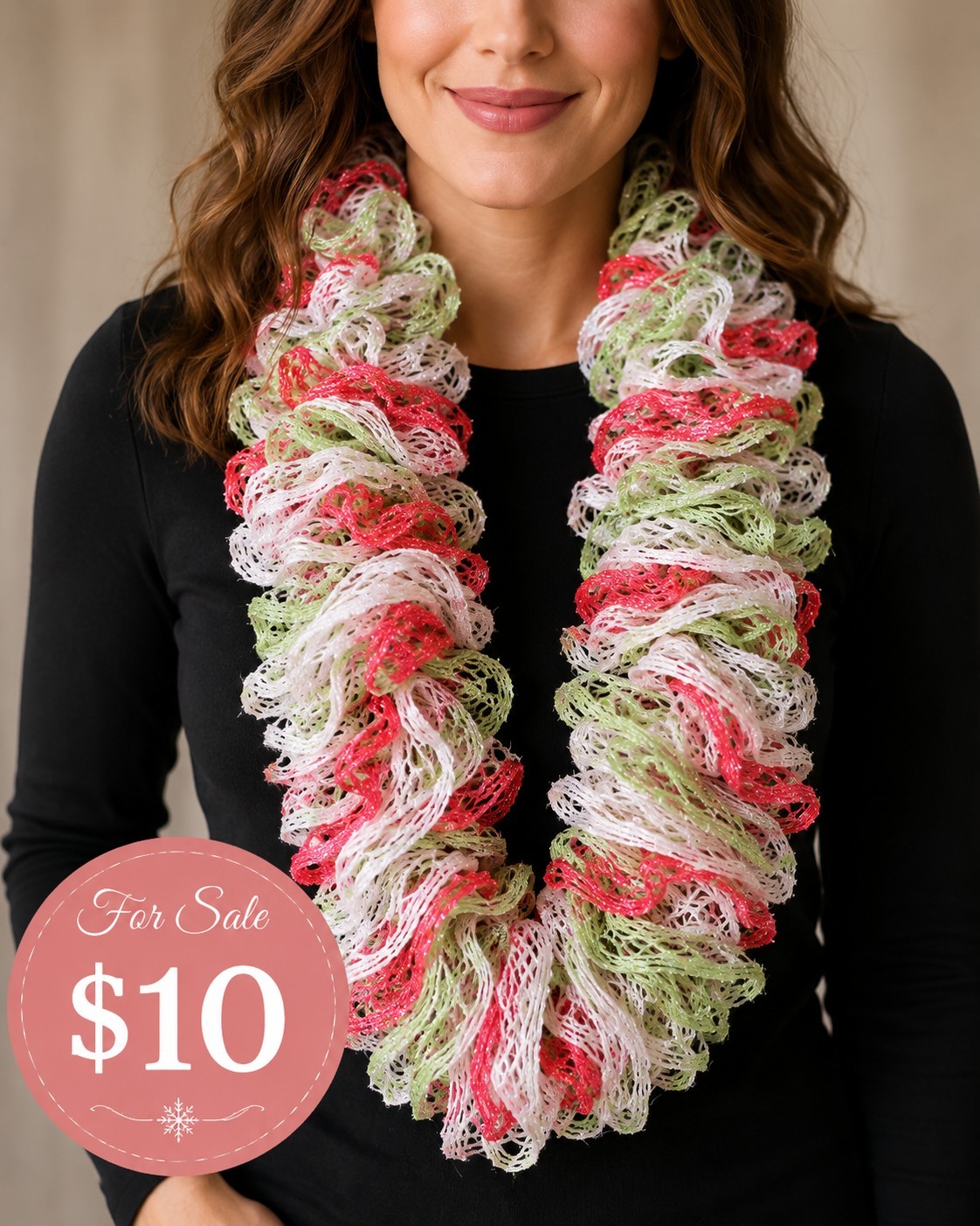 Women’s Handmade Multicolor Crochet Ruffle Infinity Scarf Lightweight Acrylic
