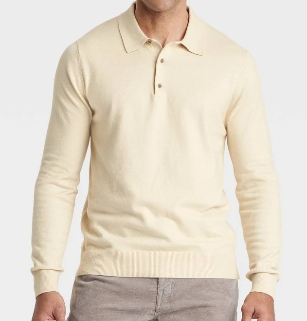 Polo Sweater Soft Light Cotton blend Sage/Cream/Heather gray/Blue Goodfellow