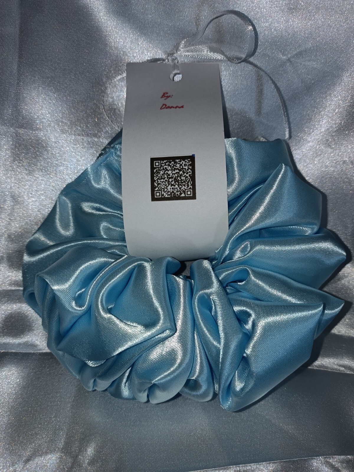 Handmade Women’s Scrunchies size XL Baby Blue Satin Fabric New