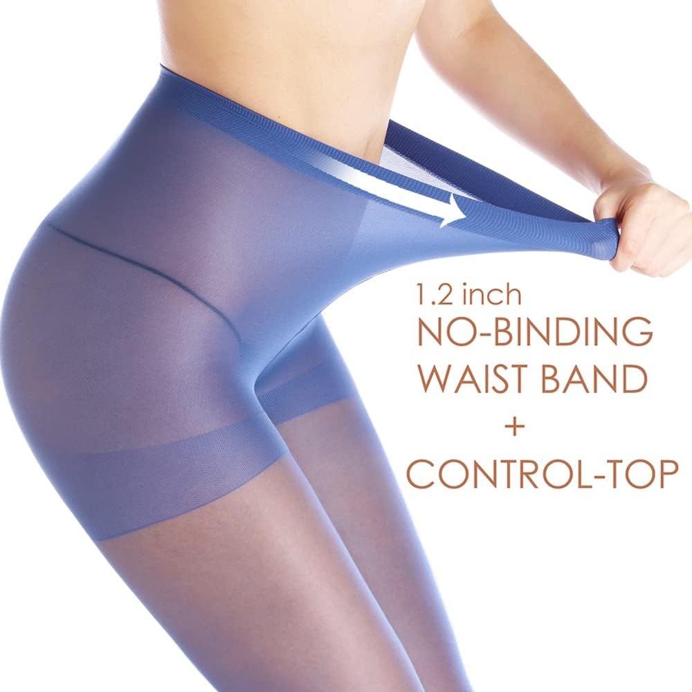 3 Pairs Women’s Sheer Tights – 20D Control Top Pantyhose with Reinforced Toes