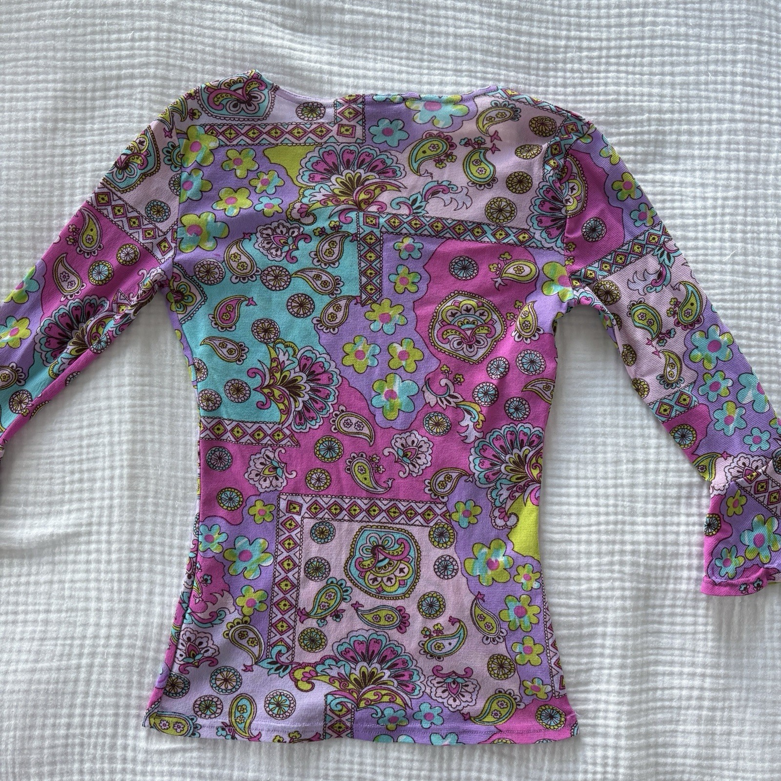 Morgan de Toi Top Vintage Y2K Purple Paisley Floral Mesh Small Women’s Festival
