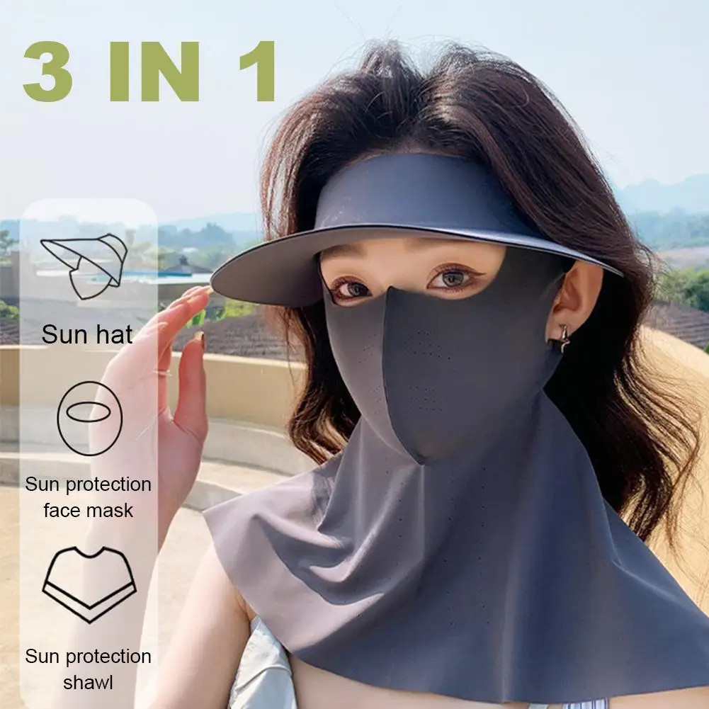 Sun Visor Face Mask Set Ice Silk Breathable Full Coverage Sun Protection Kit