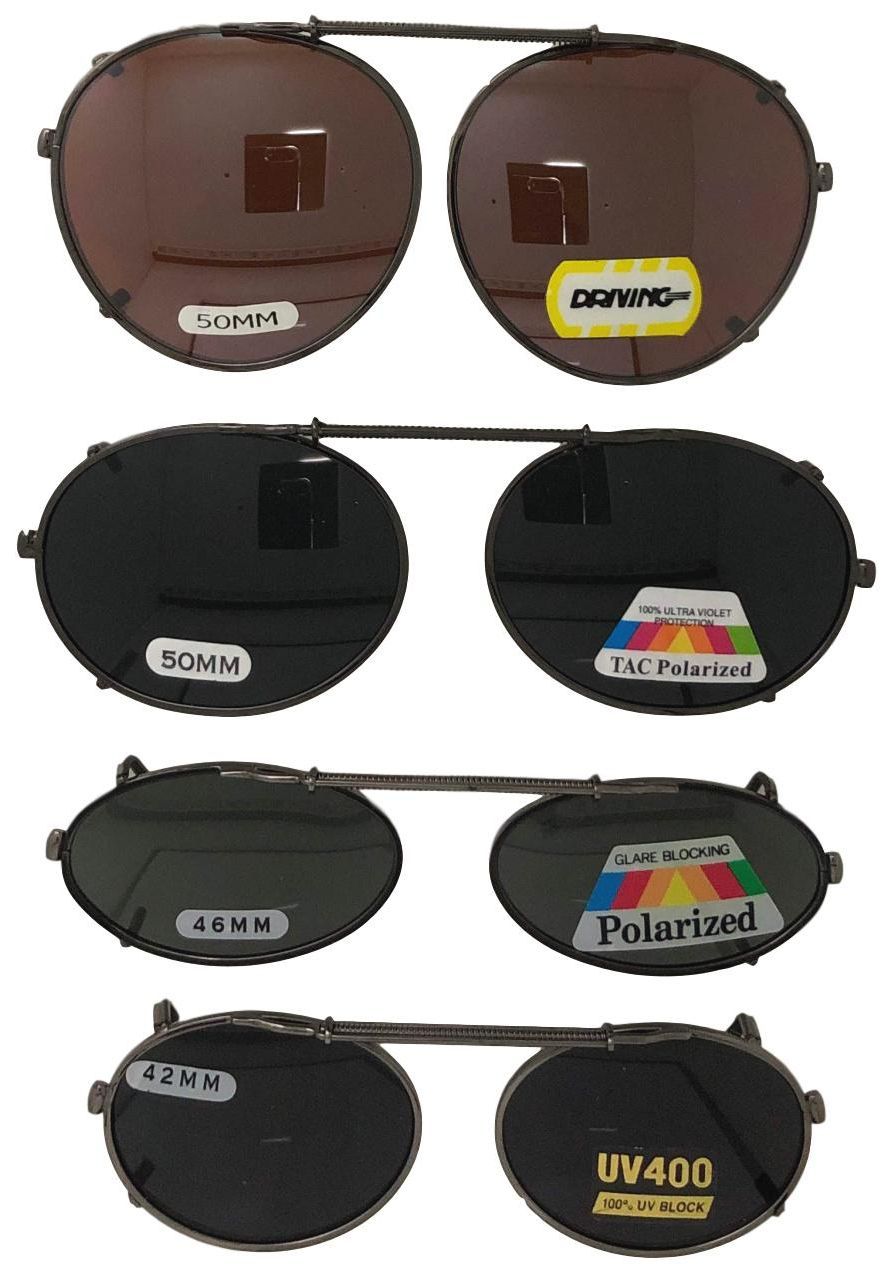 Clip On Sunglasses – Oval Round Frame Glasses – Many Lens Options – USA Stock