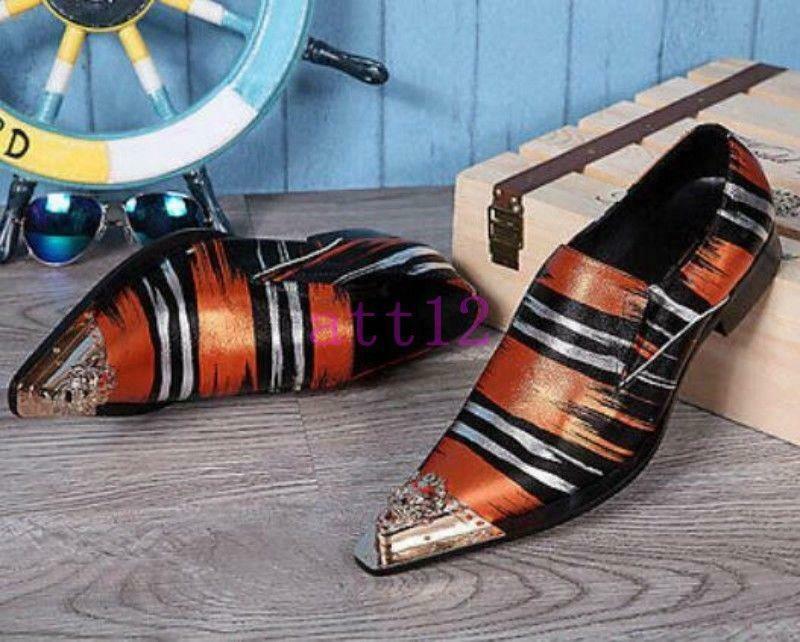 Korean Men’s Real Leather Dress Metal Pointed Toe Formal Pull On Shoes Party