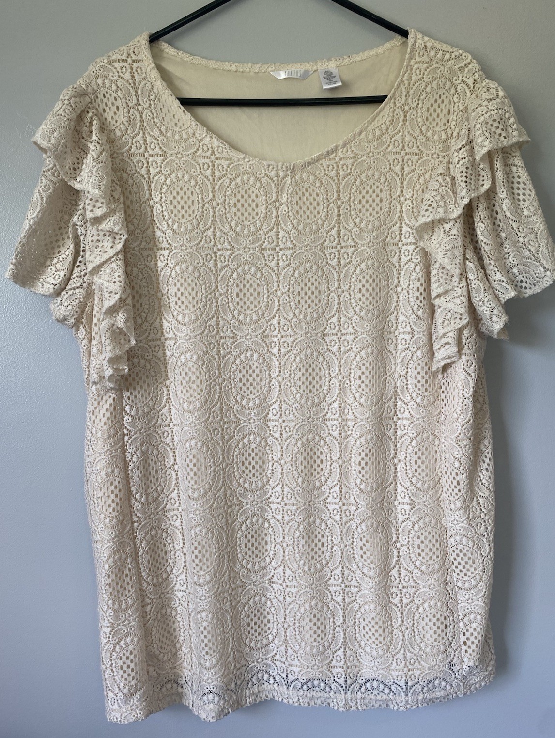 Kaktus Womens Cream Lace Blouse XXL Lined Coquette Soft Romantic Elegant Boho