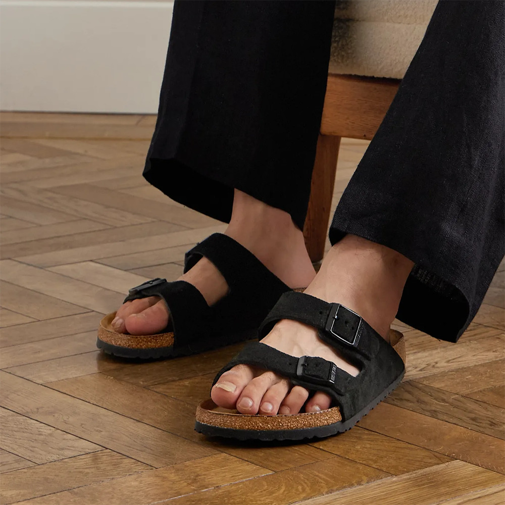 Birkenstock Arizona Suede Black Soft Footbed Sandals Men’s Shoes Regular/Wide