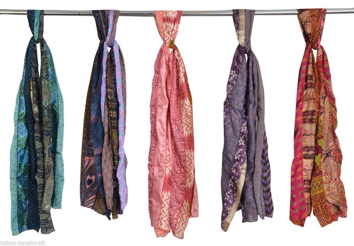 Handmade Silk Sari Recycled Scarves Stoles Patchwork scarf Wholesale Lot 5 Pcs