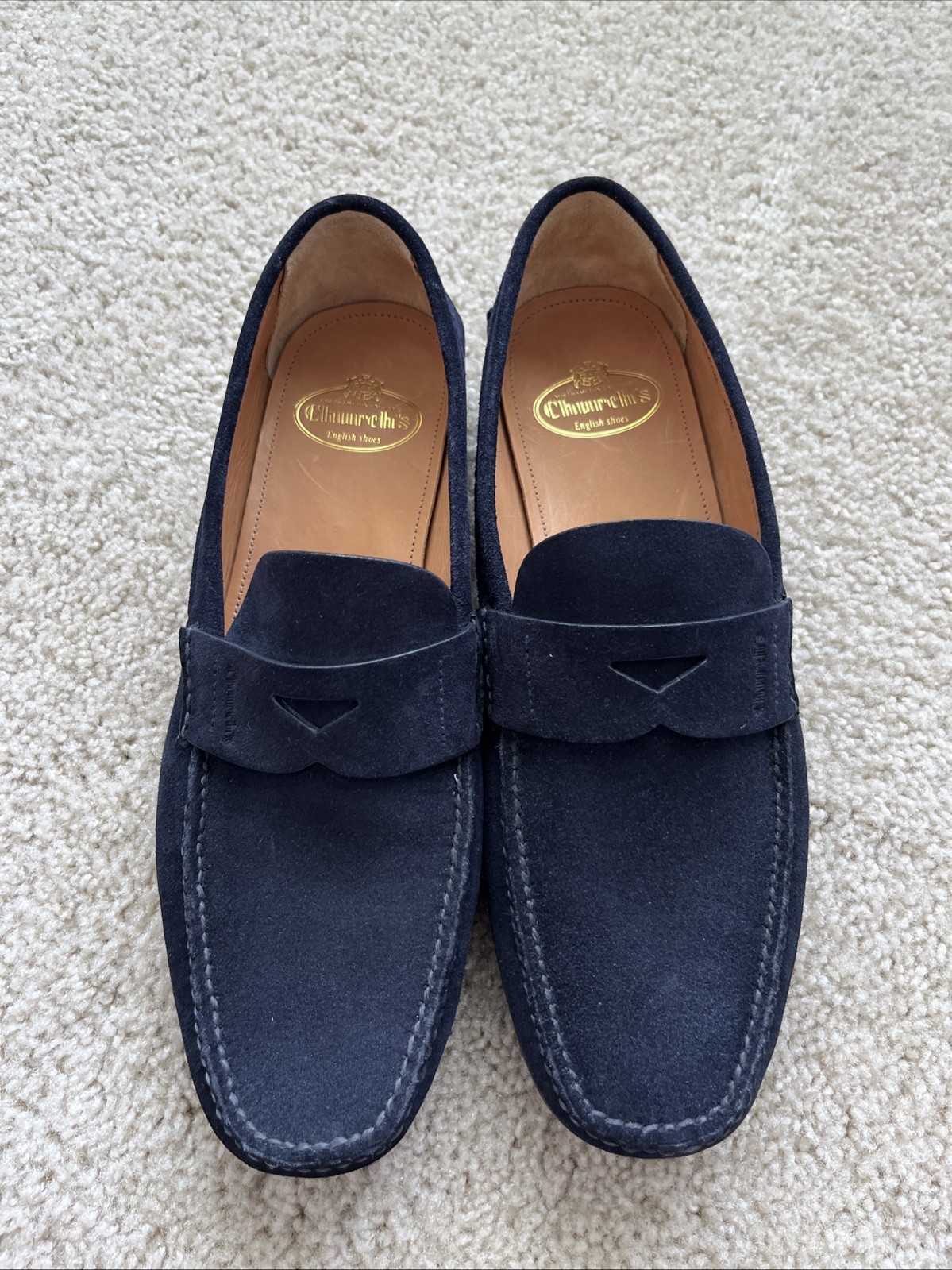 $1050 Church’s Karl – Blue Suede – Size 7M Loafer Leather Casual Made in Italy