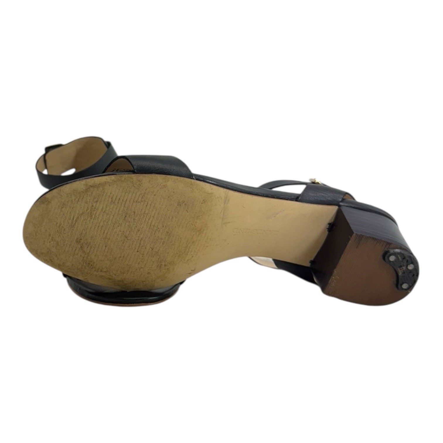 LANDS END Womens 7D 7 D Essential Leather Sandals Ankle Strap Minimalist BLACK