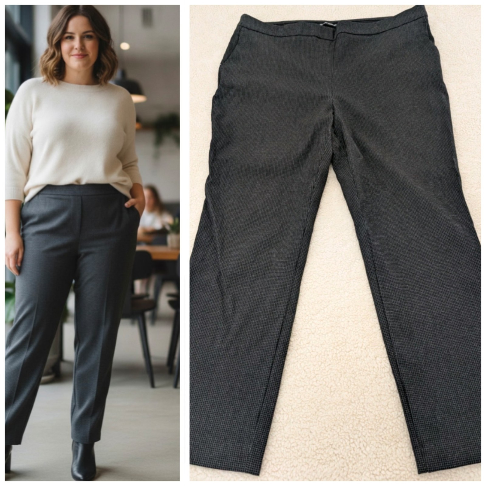Black Checker Stretch Dress Pants 14-16 XL High Rise Hillary Radley Career Wear