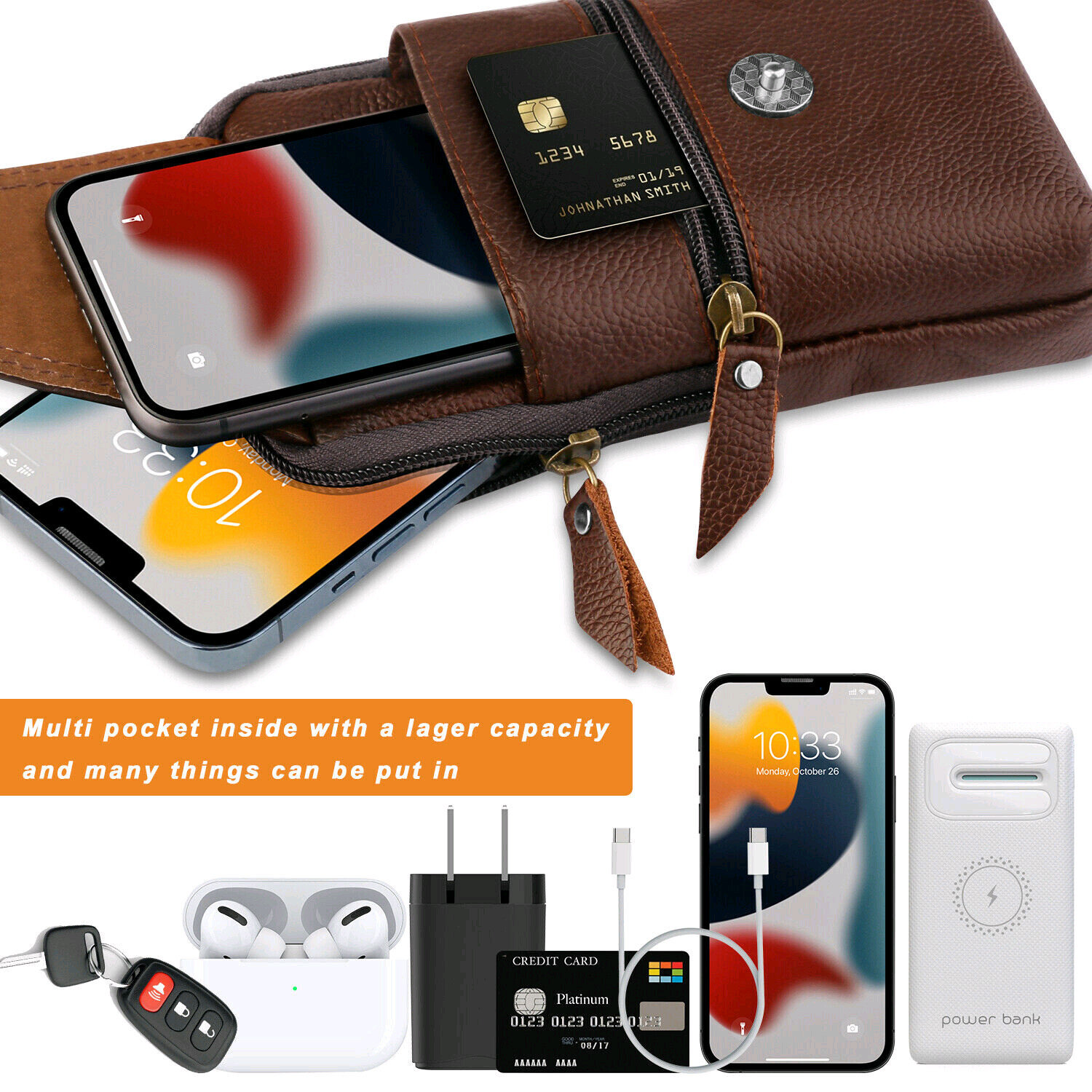 Cell Phone Waist Belt Holster Loop Pack Bag PU Leather Pouch Wallet Case​ Cover