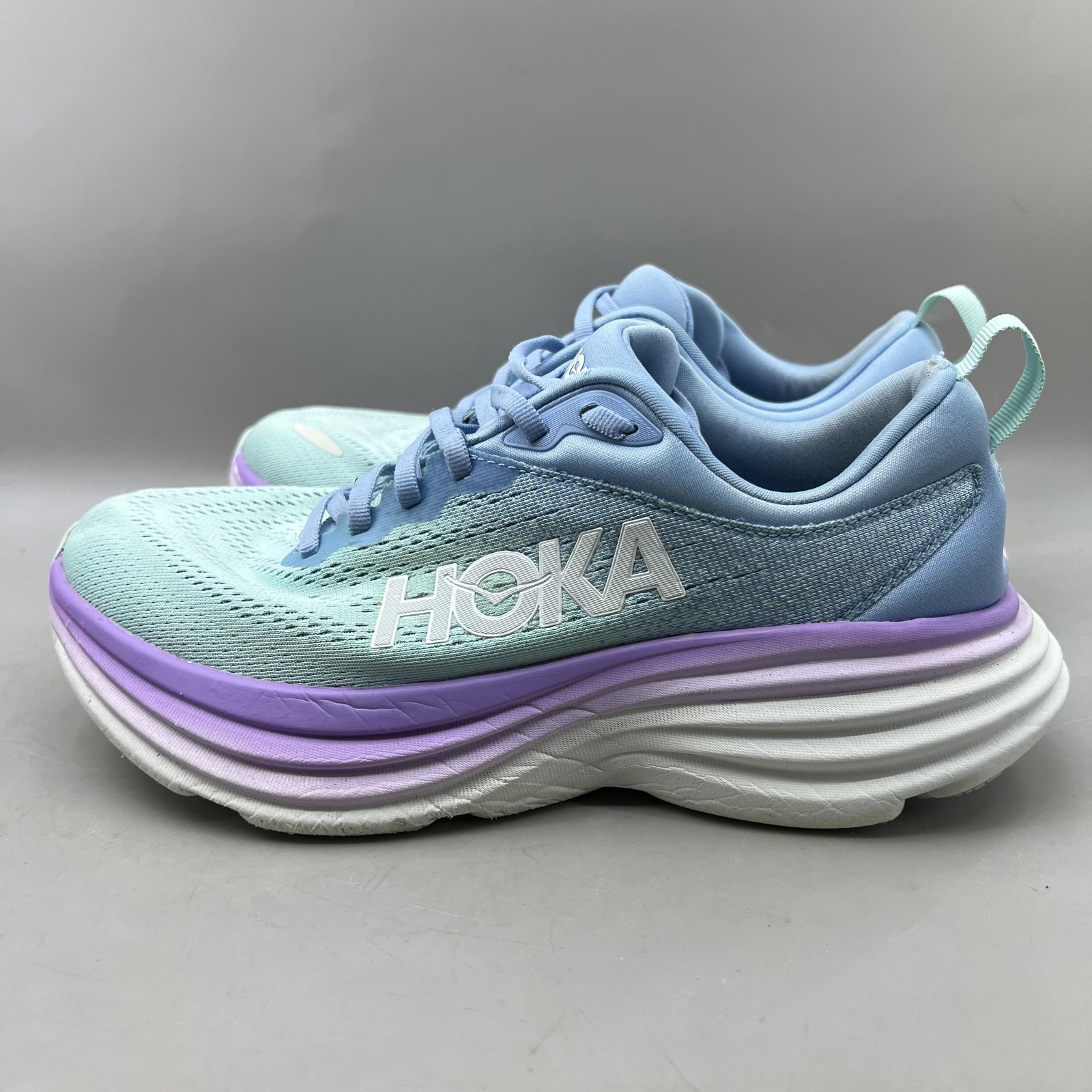 Hoka One One Bondi 8 Running Shoes Women Size 7.5 B Blue Purple Comfort Sneakers