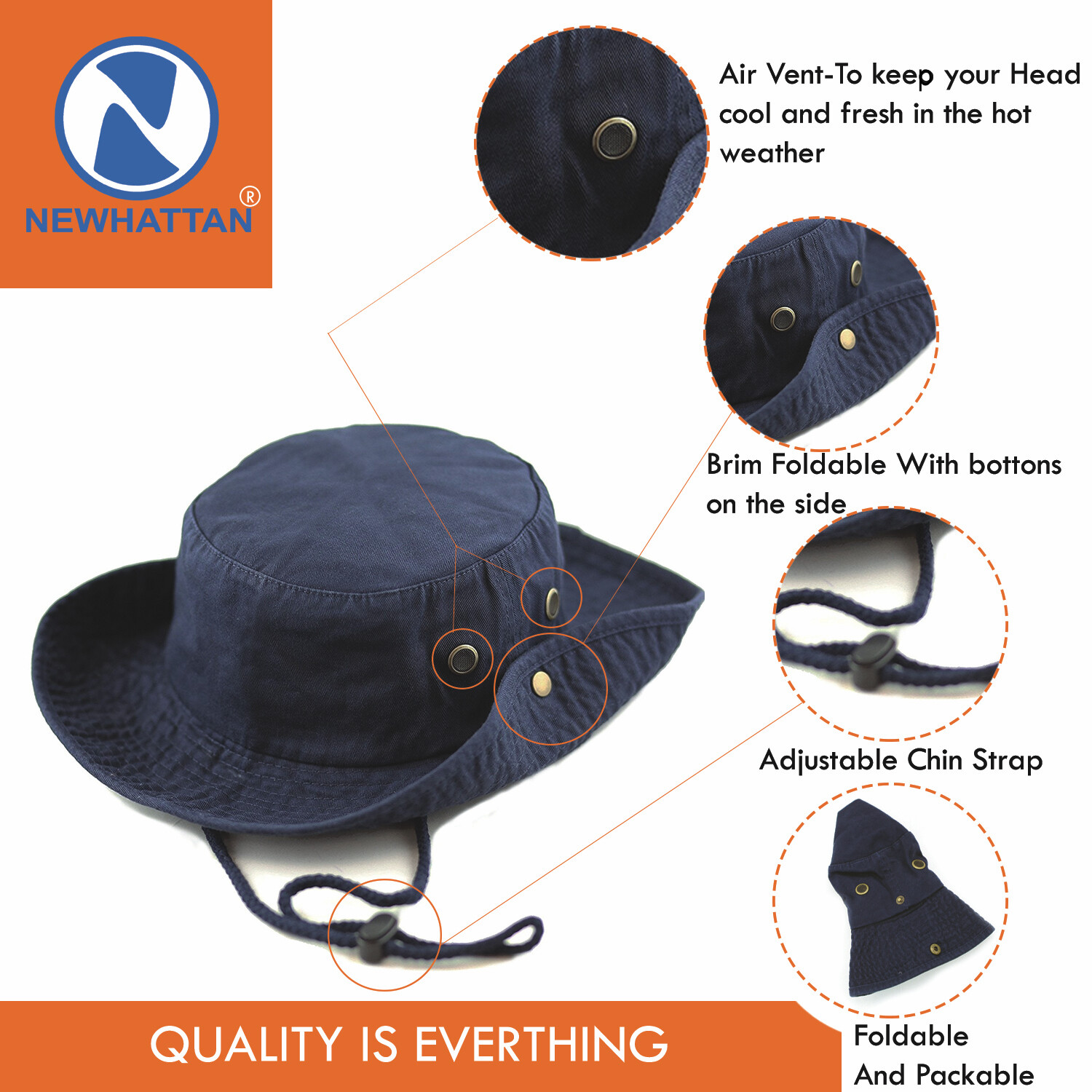 Newhattan Safari Bucket Hat Fishman Chinstrap 100% Cotton [CAMO 65cotton 35poly]