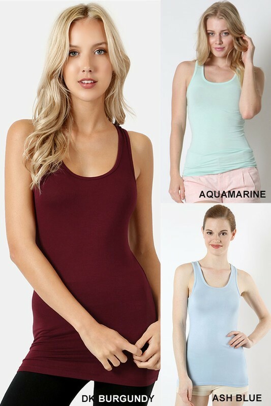 Zenana Round Neck Racerback Rayon Tank Top Soft Stretch Ribbed Basic Sleeveless