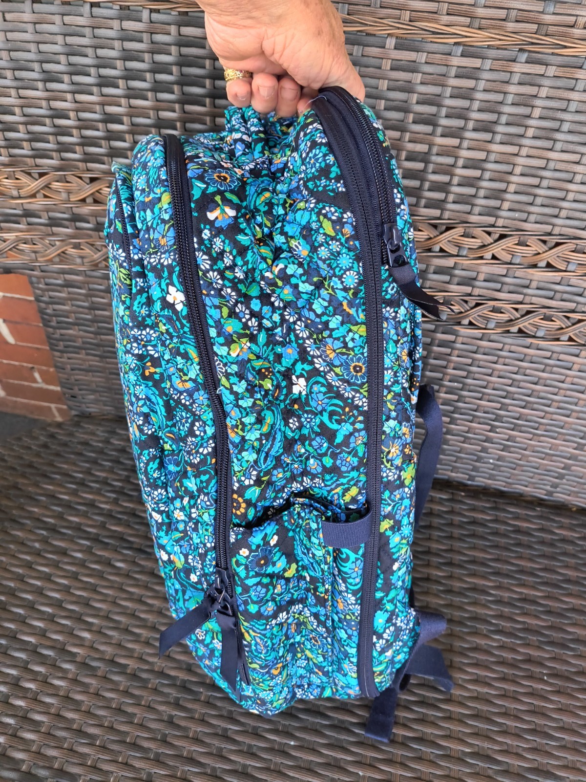 Vera Bradley Essentials large backpack Go Fish Blue Geometric Preppy Beach