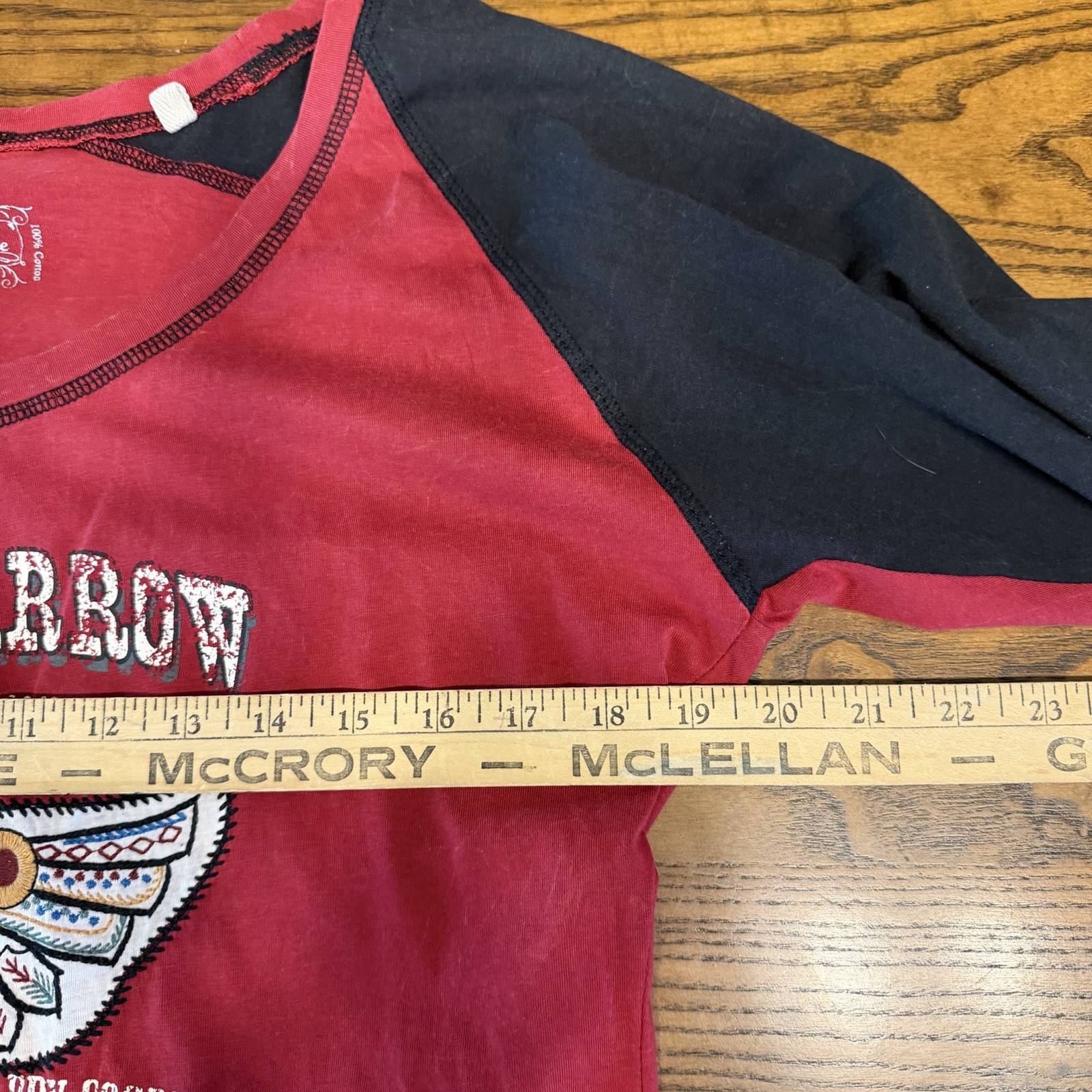 Panhandle Women 100% Cotton Red/Black Graphic LongRaglanSleeved T-Shirt XL