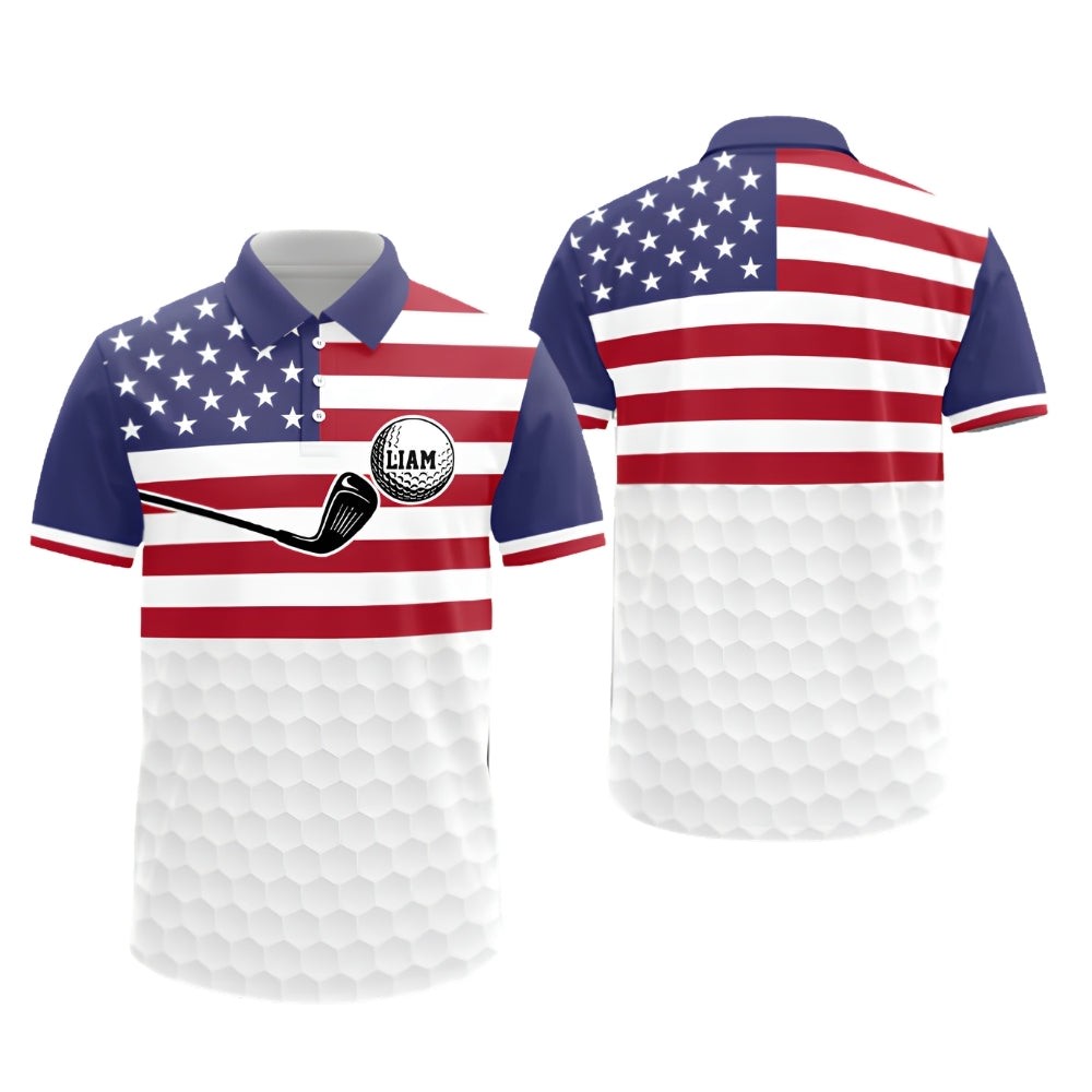 Custom Name American Flag Custom Name Golf Polo Shirt Fullsize S-5XL