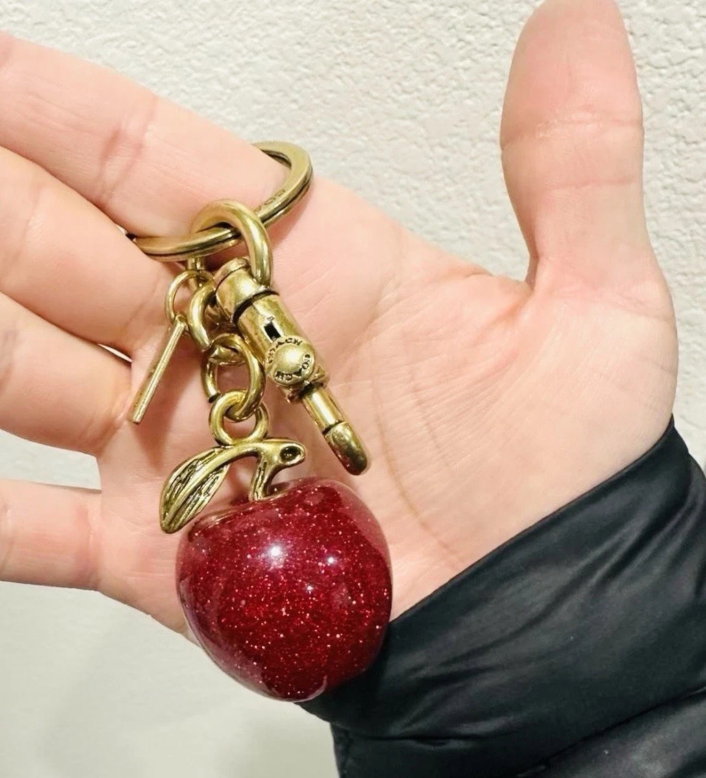 NEW Coach Red Cherry Apple Bag Charm Keychain Resin Metal Brass Purse Decoration