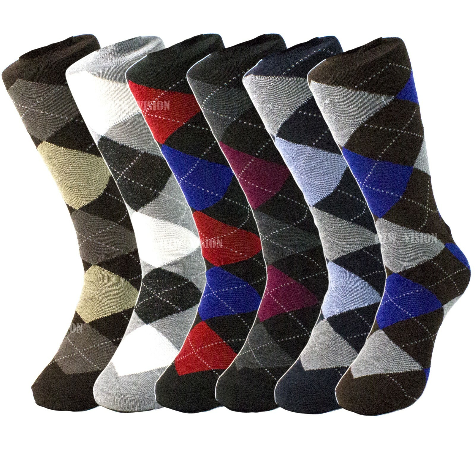 3-12 Pairs Mens Funky Colorful Cotton Argyle Diamond Casual Wedding Dress Socks