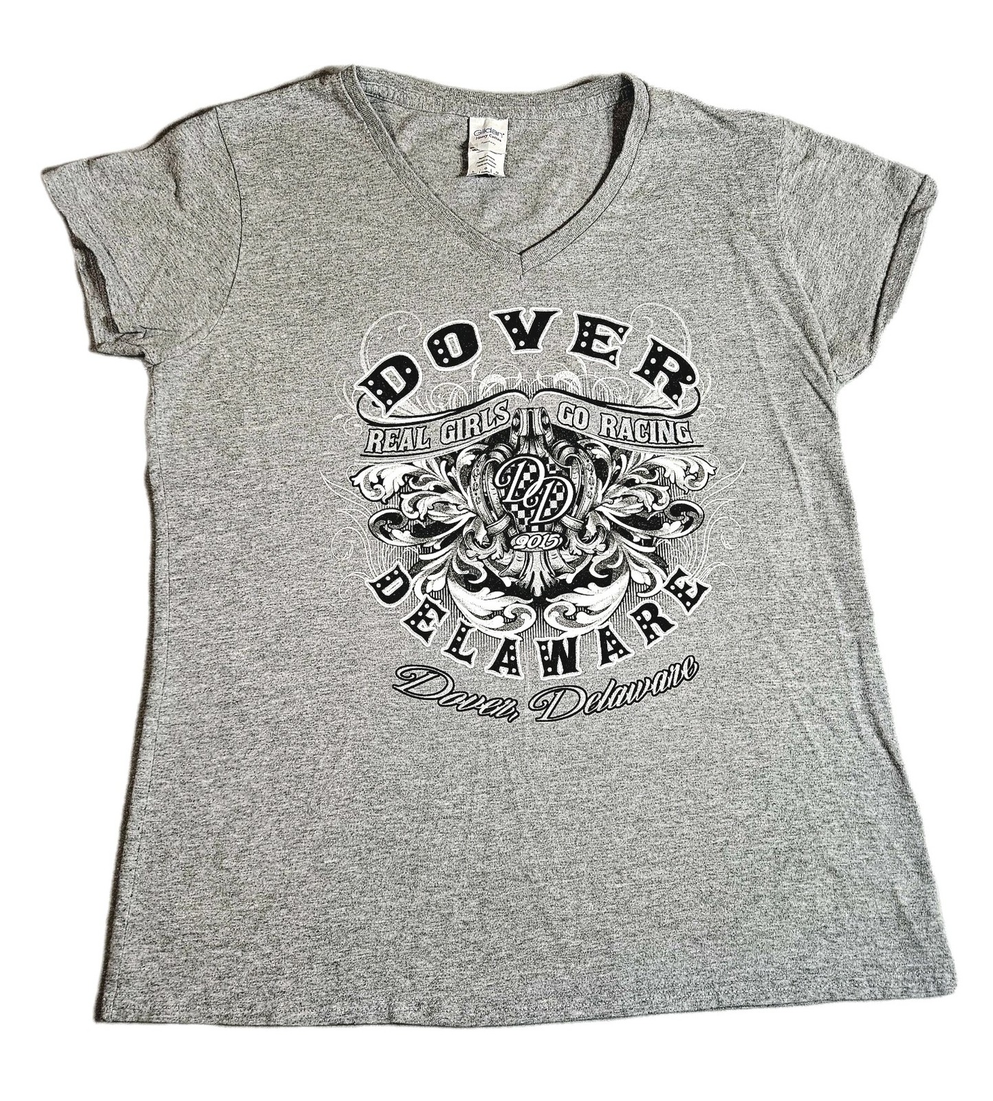 Dover International Speedway Shirt Ladies L Gray V-Neck 2015 Real Girls Racing