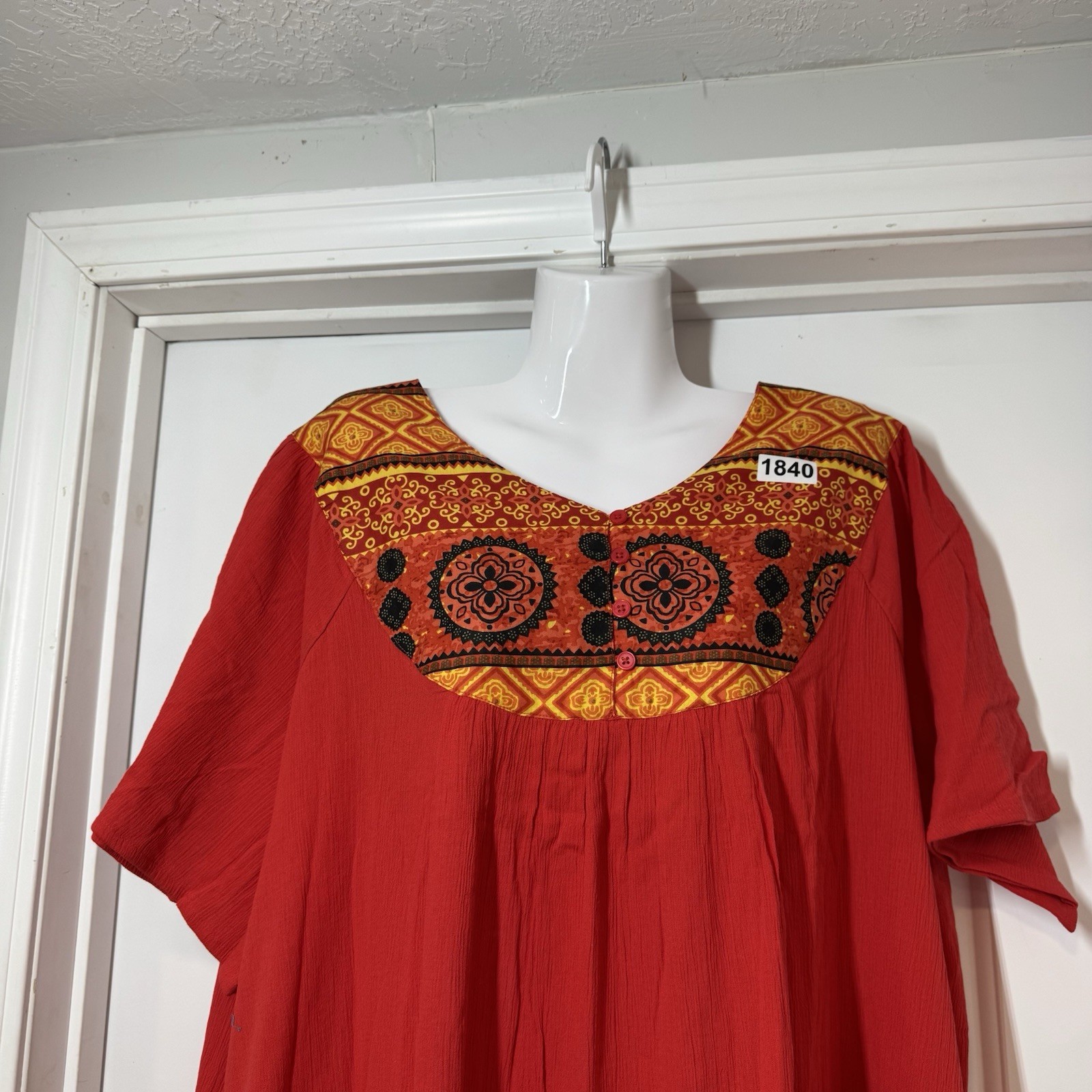 NWT National House Patio Dress Red Santa Fe 2X Crinkle Muumu Pullover Artsy Boho