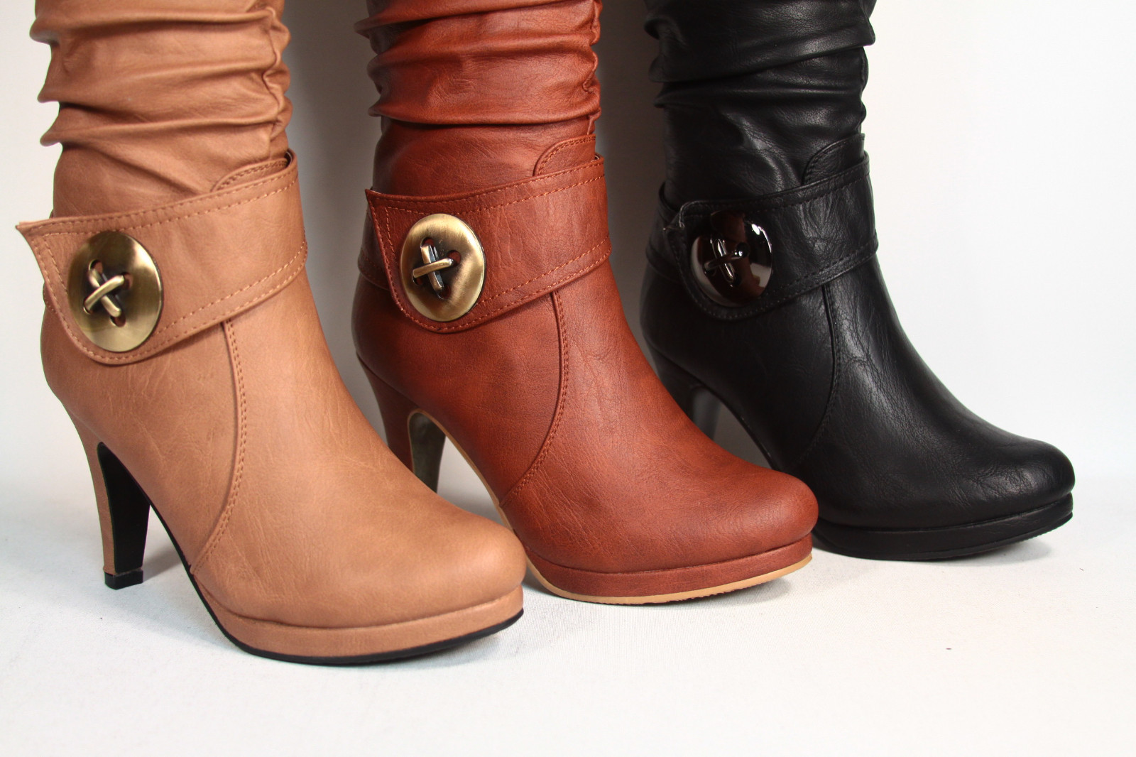 Women’s Round Toe High Heel Platform Mid-Calf Knee High Boots Shoes Size 5 -11